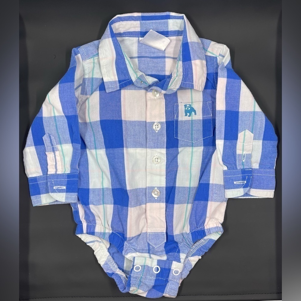 BUM Baby Plaid Blue One Piece Button Down Shirt With Collar